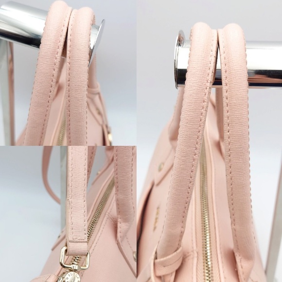 Furla Light Pink Leather Tote Satchel | Crossbody Strap | Gold Logo Charm - Picture 8 of 9
